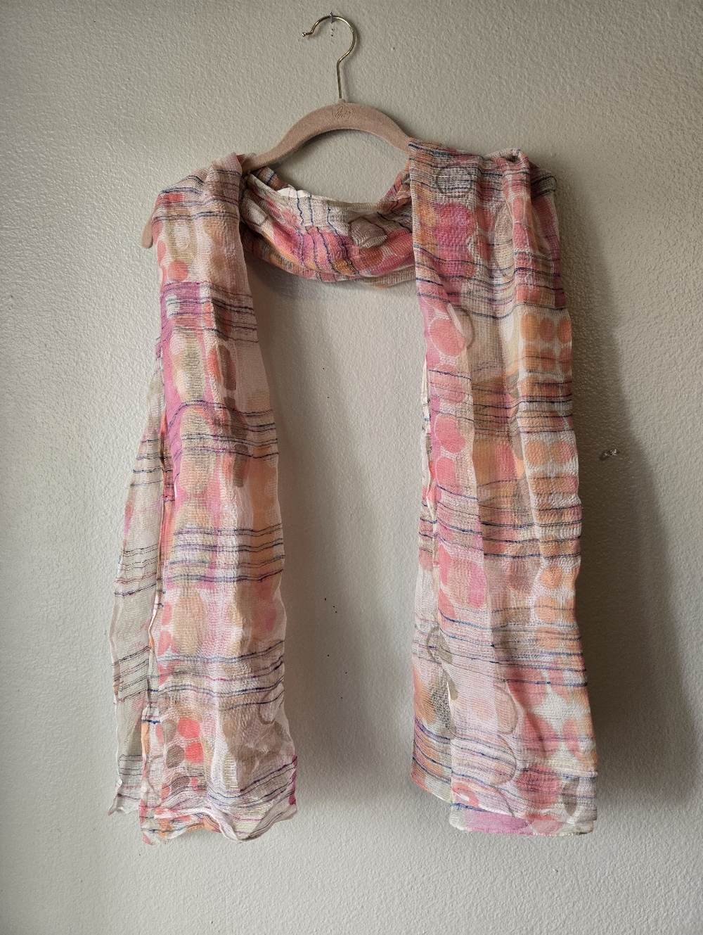 Natural Silk Lightweight Pink & Peach Geometric Scarf, 70x40 Inches